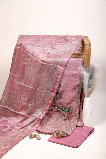 Rich Embroidered Pure Viscose Sea Pink Unstitched Suit Set Geetha Creation